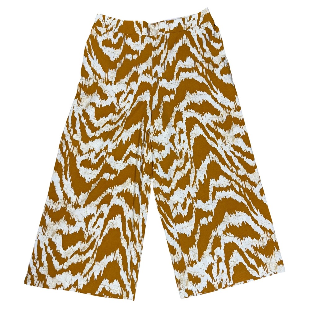 Nine West Mustard White Abstract Print Elastic Waist Flowy Wide Leg Pants XL NWT